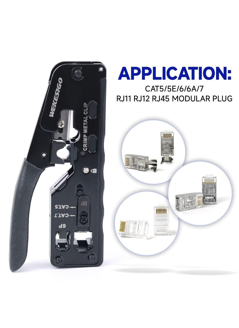 Network Crimper Network Cable Stripper Cutter RJ45 Crimping Tool Ethernet Wire Cutter Crimper Crimping pliers for RJ11 RJ12 RJ45 6P6C4C8P8C Cat7 Cat6A Cat6 Cat5E Cat5 Modular Plugs Connectors