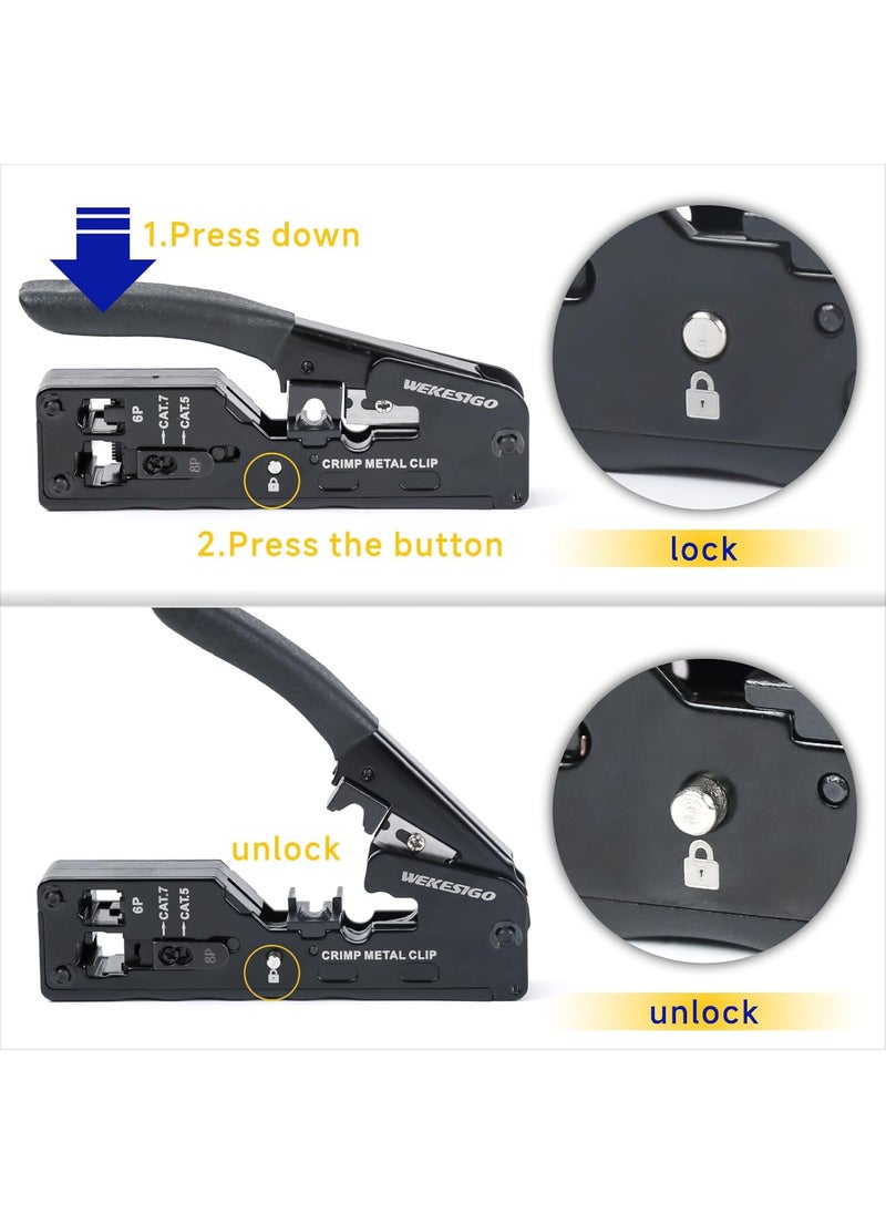Network Crimper Network Cable Stripper Cutter RJ45 Crimping Tool Ethernet Wire Cutter Crimper Crimping pliers for RJ11 RJ12 RJ45 6P6C4C8P8C Cat7 Cat6A Cat6 Cat5E Cat5 Modular Plugs Connectors