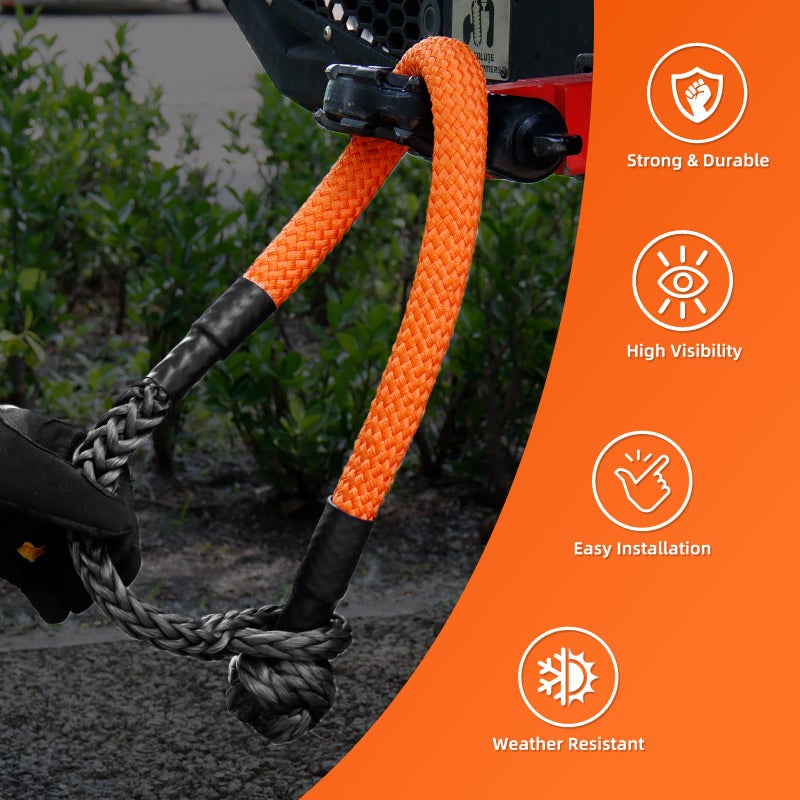 BCJCLTS Large Synthetic Soft Shackle 1 Inch x 36 Inch Rope Shackle Recovery Kit (66000 lbs Breaking Strength) Heavy Duty Tow Shackles for Off-Road, Sailing, Jeep, SUV (Orange Shackles) - Image 3