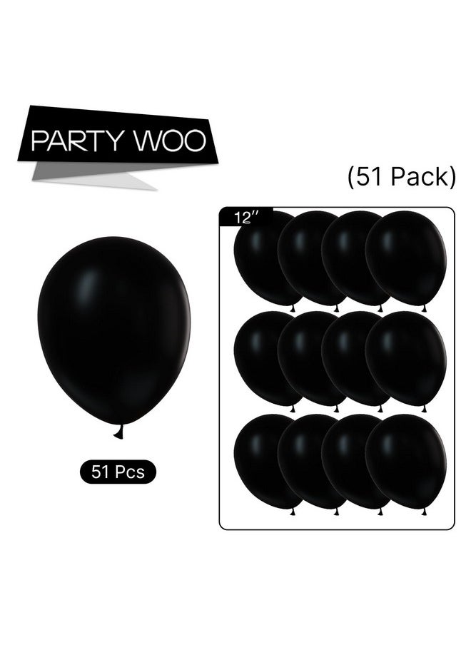 PartyWoo - Black Balloons, 51 Pcs 12 Inch Matte Black Balloons, Black Balloons For Balloon Garland Or Balloon Arch As Party Decorations, Birthday Decorations, Retirement Party Decorations, Black-Y18 - Image 1