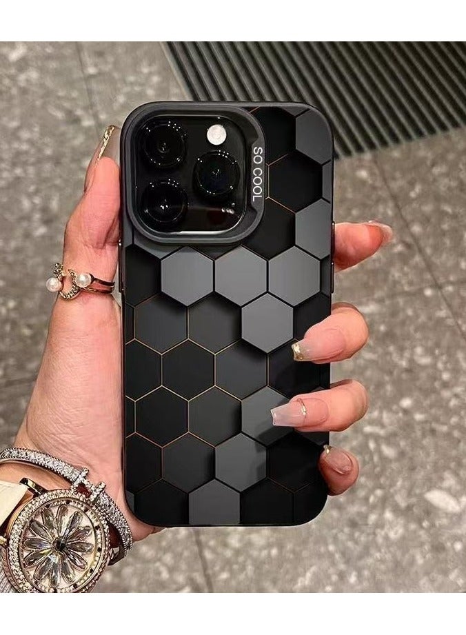 Black Matte Honeycomb Shockproof Case for iPhone 16 Pro Max | Anti-Fingerprint, Drop Protection, Scratch Resistant, Anti-Shock Cover - Image 2
