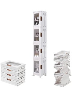 Chulovs 4-Tier Narrow Storage Cabinet with Movable Wheels, Adjustable Shelves, Anti-Tip, Slim, for Small Space, Bathroom, Kitchen, Small Bathroom Storage Corner Floor Cabinet, Toilet Paper Storage Cabinet  - Image 1