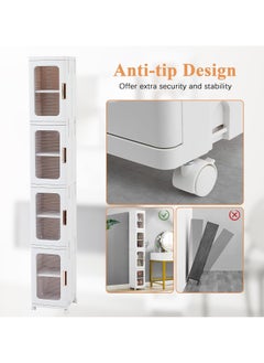 Chulovs 4-Tier Narrow Storage Cabinet with Movable Wheels, Adjustable Shelves, Anti-Tip, Slim, for Small Space, Bathroom, Kitchen, Small Bathroom Storage Corner Floor Cabinet, Toilet Paper Storage Cabinet  - Image 5