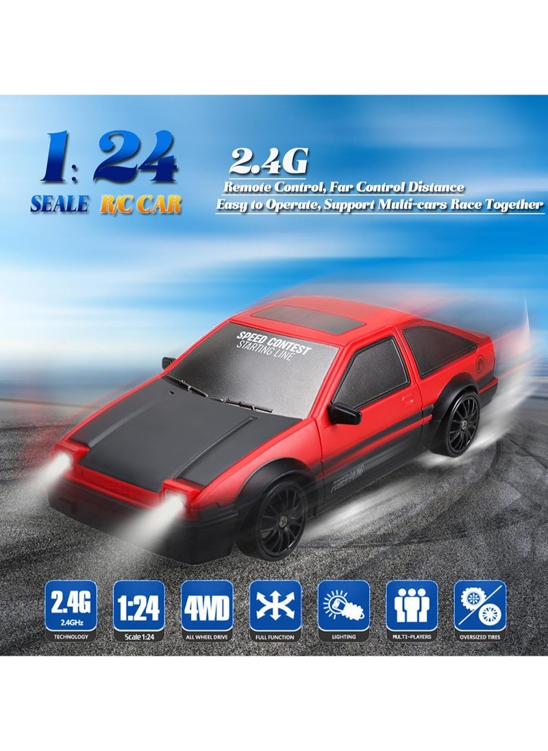 Generic - RC Drift Car, Mini RC Drift Car for Adults, 1:24 RC High-Speed ​​Racing Car, 2.4GHz 4WD Racing Enthusiast Toy Car with Headlight, Suitable for Boys and Girls and Adult Gifts (Red) - Image 1