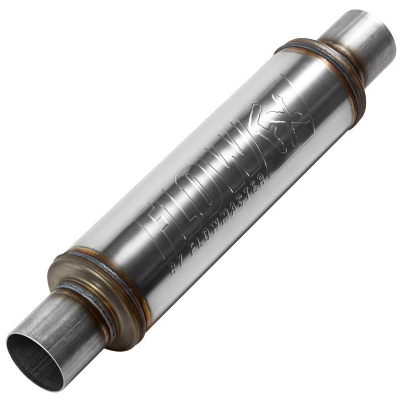 Flowmaster Flow FX Chambered Muffler â€“ 2.50â€ Center In / 2.50â€ Center Out â€“ Round Body â€“ Moderate Sound â€“ Stainless Steel â€“Affordable Performance for Modern Trucks, Muscle Cars & Daily Drivers - 71416 - Image 1