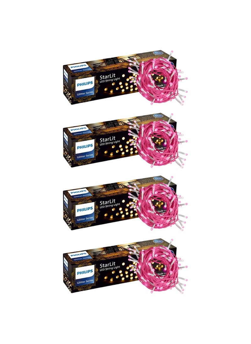 Philips - PHILIPS Starlit 12 Meter 72 LEDs String Light for Decoration Festival LED String Light for Diwali Christmas and Home Decoration Pink Pack of 4 - Image 1