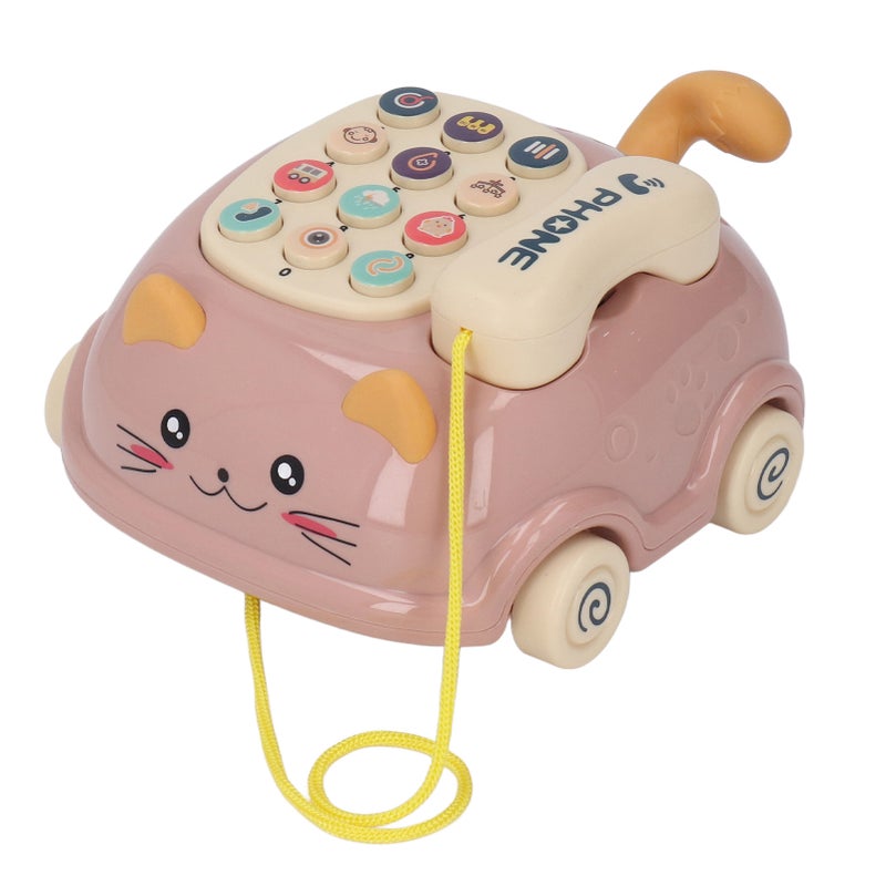 Baby Telephone Pull Toy Multiple Sounds Chinese English Voice Attractive Cat Shape Baby Music Telephone Car - Image 1