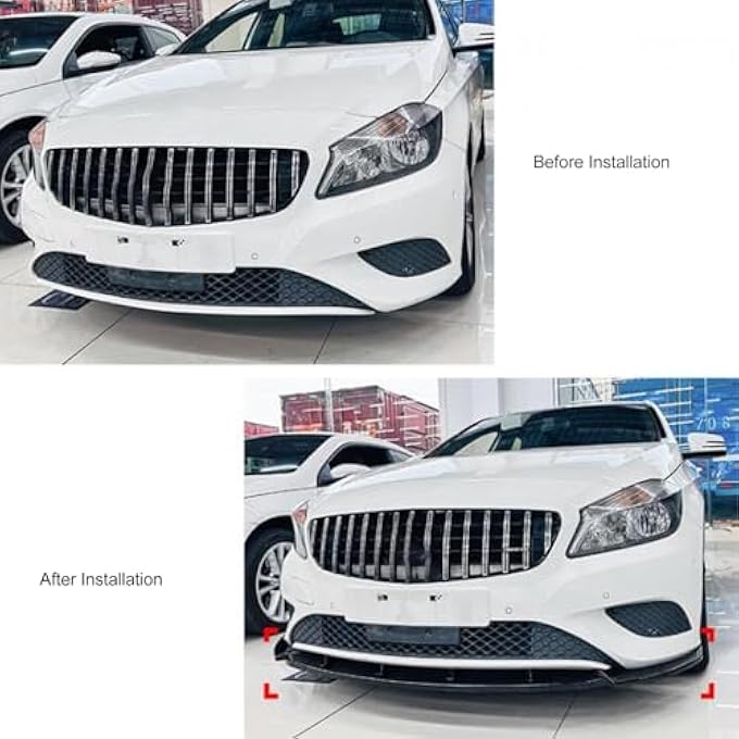 Brilluxa Front Bumper Lip Spoiler, Air Chin Splitter Body Kit, Compatible with Mercedes-Benz A-Class W176 Standard Prefacelift, 3-Section Glossy Black Front Lip, Car Exterior Trim Upgrade - Image 3