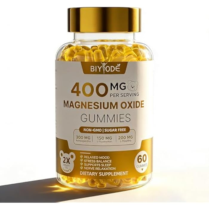 BIYODE Magnesium Gummies Supplement with Magnesium Oxide L-Theanine Ashwagandha Vitamin D3 & B6 Supports Relaxation Mood Balance Sleep Wellness & Stress Management Sugar-Free Orange Flavor 60 Count - Image 1
