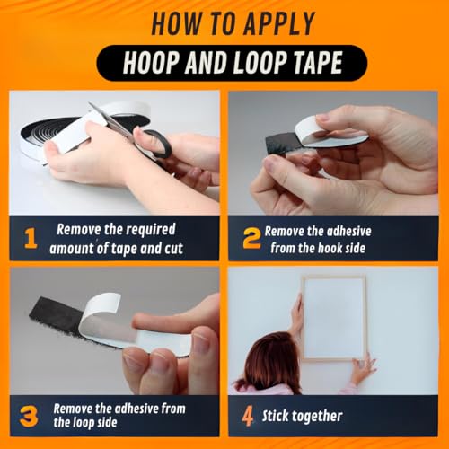 Royalkart Self Adhesive Hook and Loop Tape Roll Strips ; Adhesive Back Mounting Tape for Picture and Tools Hanging Pedal Board Fastening (12m Hook + 12m Loop)(Black) - Image 5