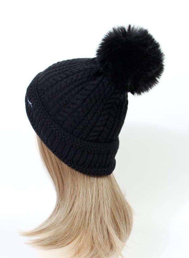 Richmen Women Winter Warm Hat Soft Faux Fur Windproof Trapper Hat for Girls Fashion Plush Pom Pom Snow Proof Woolen Beanie Cap (C Black) - Image 5