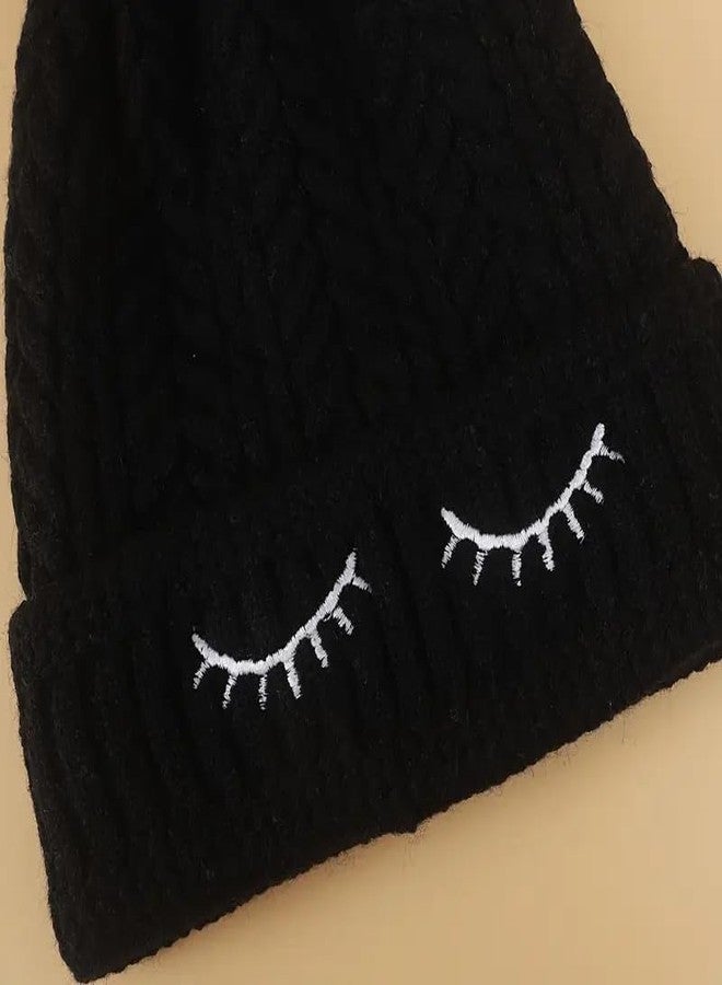 Richmen Women Winter Warm Hat Soft Faux Fur Windproof Trapper Hat for Girls Fashion Plush Pom Pom Snow Proof Woolen Beanie Cap (C Black) - Image 2