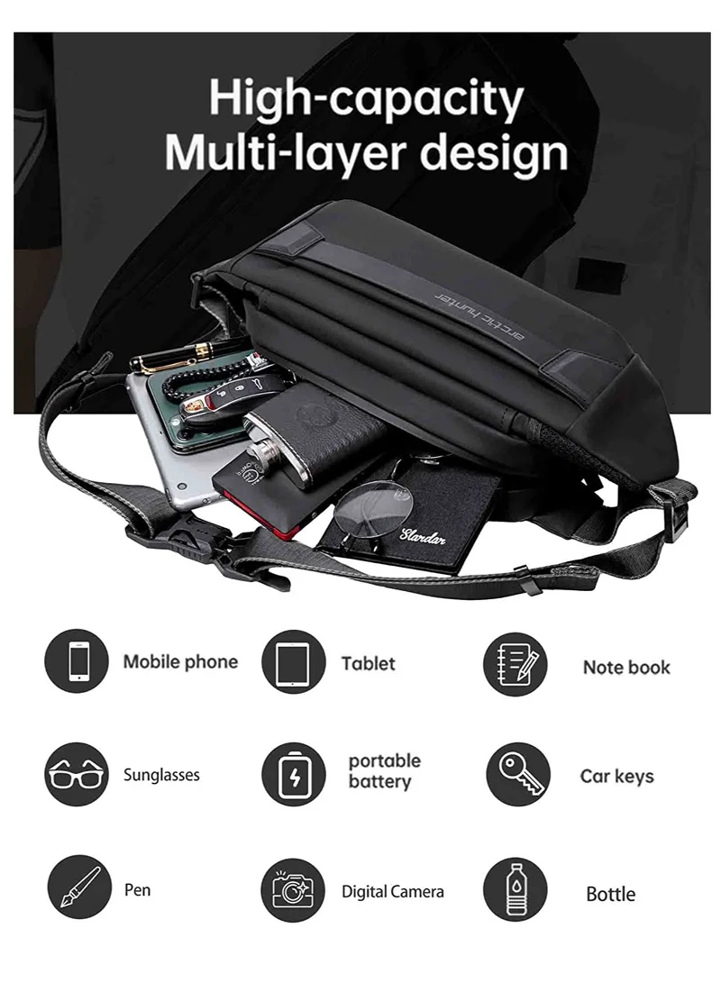 ARCTIC HUNTER Lightweight Waist Money Bag for Men and Women Crossbody Shoulder Bag Belt Bag for Travel Walking Running Hiking Cycling Black YB00043