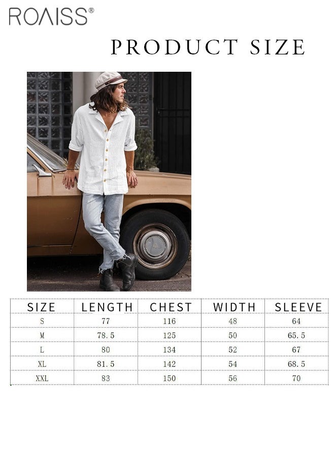 roaiss - Mens Button Up Shirts Long Sleeve Linen Beach Casual Cotton Summer Lightweight Tops - Image 1