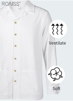 roaiss Mens Button Up Shirts Long Sleeve Linen Beach Casual Cotton Summer Lightweight Tops  - Image 5