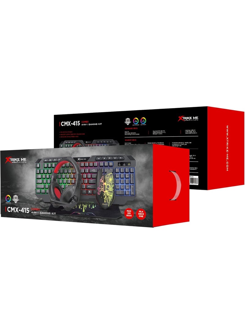 XTRIKE ME CMX-415 EN Wired 4-in-1 Keyboard, Mouse, Headset and Mousepad Combo Set - Image 2
