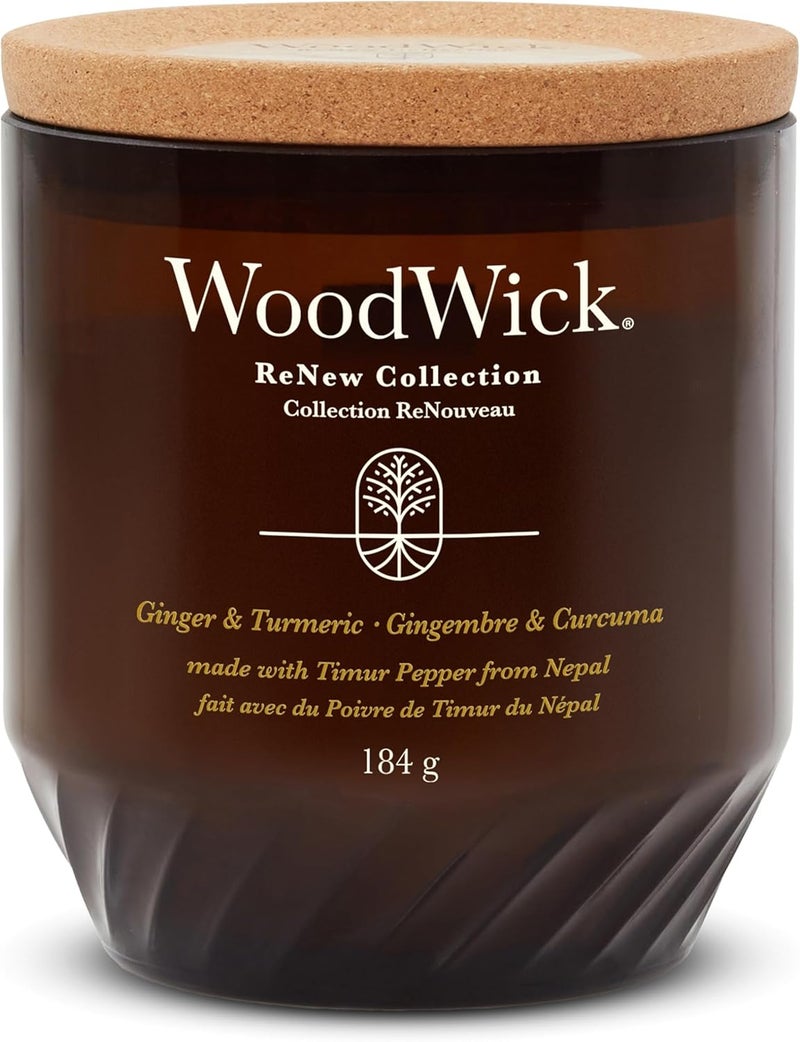 WoodWick Renew Scented Candle with Crackling Wick | Ginger & Turmeric Medium Candle | Plant Based Soy Coconut Wax Blend | Made with Recycled Materials | Perfect Gifts for Women - Image 1
