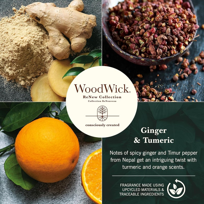 WoodWick Renew Scented Candle with Crackling Wick | Ginger & Turmeric Medium Candle | Plant Based Soy Coconut Wax Blend | Made with Recycled Materials | Perfect Gifts for Women - Image 2
