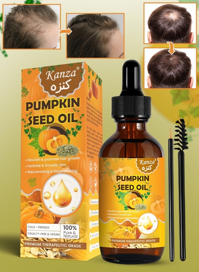 Kanza Pumpkin Seed Oil for Skin and Hair Growth Organic 100% Pure RAW Cold Pressed Pumpkin Seed Oil for Anti Aging Wrinkle Massage Oil Hair and Scalp Care Vitamin E Oil for Skin and Hair - Image 1