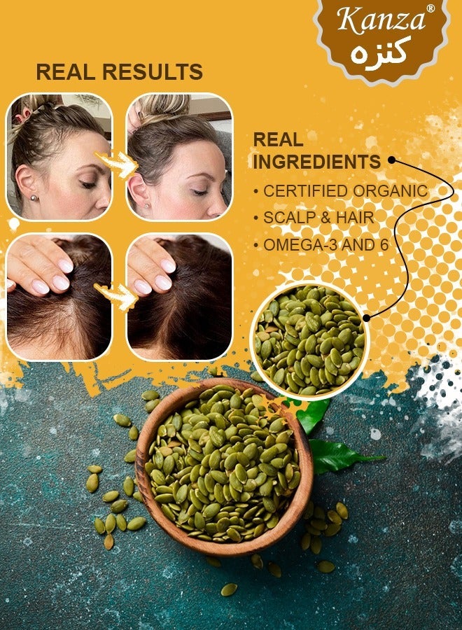 Kanza Pumpkin Seed Oil for Skin and Hair Growth Organic 100% Pure RAW Cold Pressed Pumpkin Seed Oil for Anti Aging Wrinkle Massage Oil Hair and Scalp Care Vitamin E Oil for Skin and Hair - Image 5