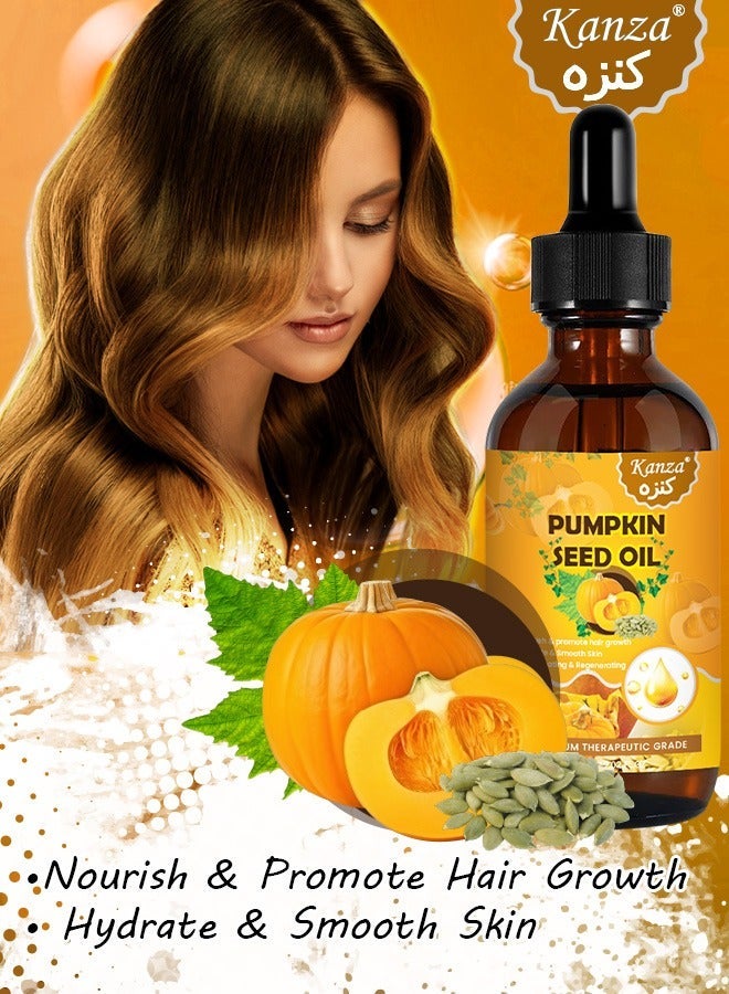 Kanza Pumpkin Seed Oil for Skin and Hair Growth Organic 100% Pure RAW Cold Pressed Pumpkin Seed Oil for Anti Aging Wrinkle Massage Oil Hair and Scalp Care Vitamin E Oil for Skin and Hair - Image 2