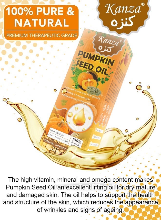Kanza Pumpkin Seed Oil for Skin and Hair Growth Organic 100% Pure RAW Cold Pressed Pumpkin Seed Oil for Anti Aging Wrinkle Massage Oil Hair and Scalp Care Vitamin E Oil for Skin and Hair - Image 3