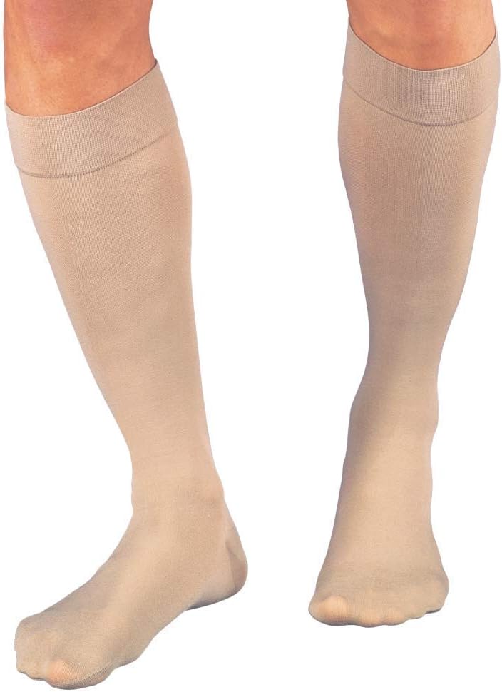 JOBST Relief Knee High Graduated Compression Socks, 15-20 mmHg - Comfortable Unisex Design - Closed Toe, Beige, Large Full Calf - Image 1