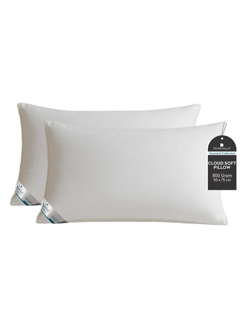 Donetella Bed Pillow Size 50X75 Cms - 800 Gms - Luxury Down Alternative Filling Pillow Soft Brushed Microfiber Top, Anti Allergy Bed Pillows,White,Pack Of 2 (وسادة)