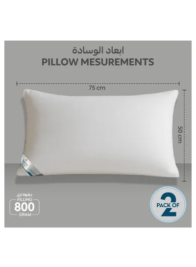 Donetella Bed Pillow Size 50X75 Cms - 800 Gms - Luxury Down Alternative Filling Pillow Soft Brushed Microfiber Top, Anti Allergy Bed Pillows,White,Pack Of 2 (وسادة)