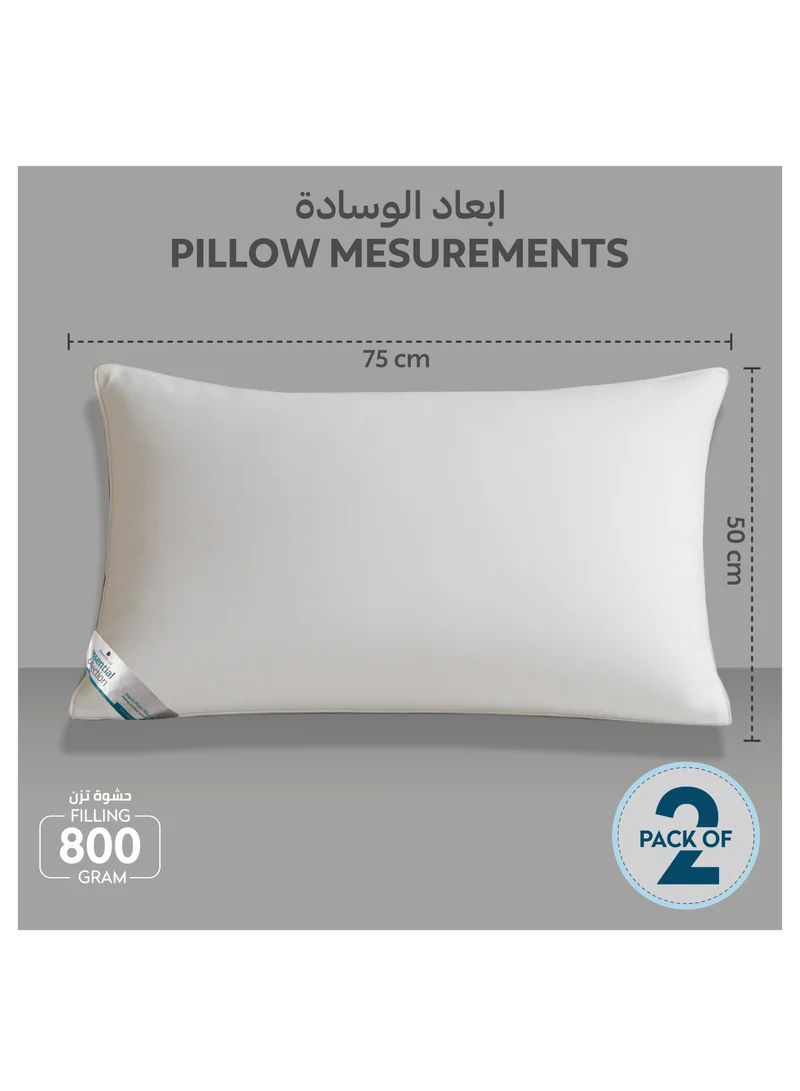 Donetella Bed Pillow Size 50X75 Cms - 800 Gms - Luxury Down Alternative Filling Pillow Soft Brushed Microfiber Top, Anti Allergy Bed Pillows,White,Pack Of 2 (وسادة)