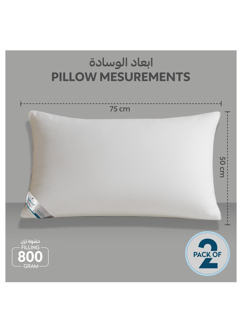 Donetella Bed Pillow Size 50X75 Cms - 800 Gms - Luxury Down Alternative Filling Pillow Soft Brushed Microfiber Top, Anti Allergy Bed Pillows,White,Pack Of 2 (وسادة)  - Image 1