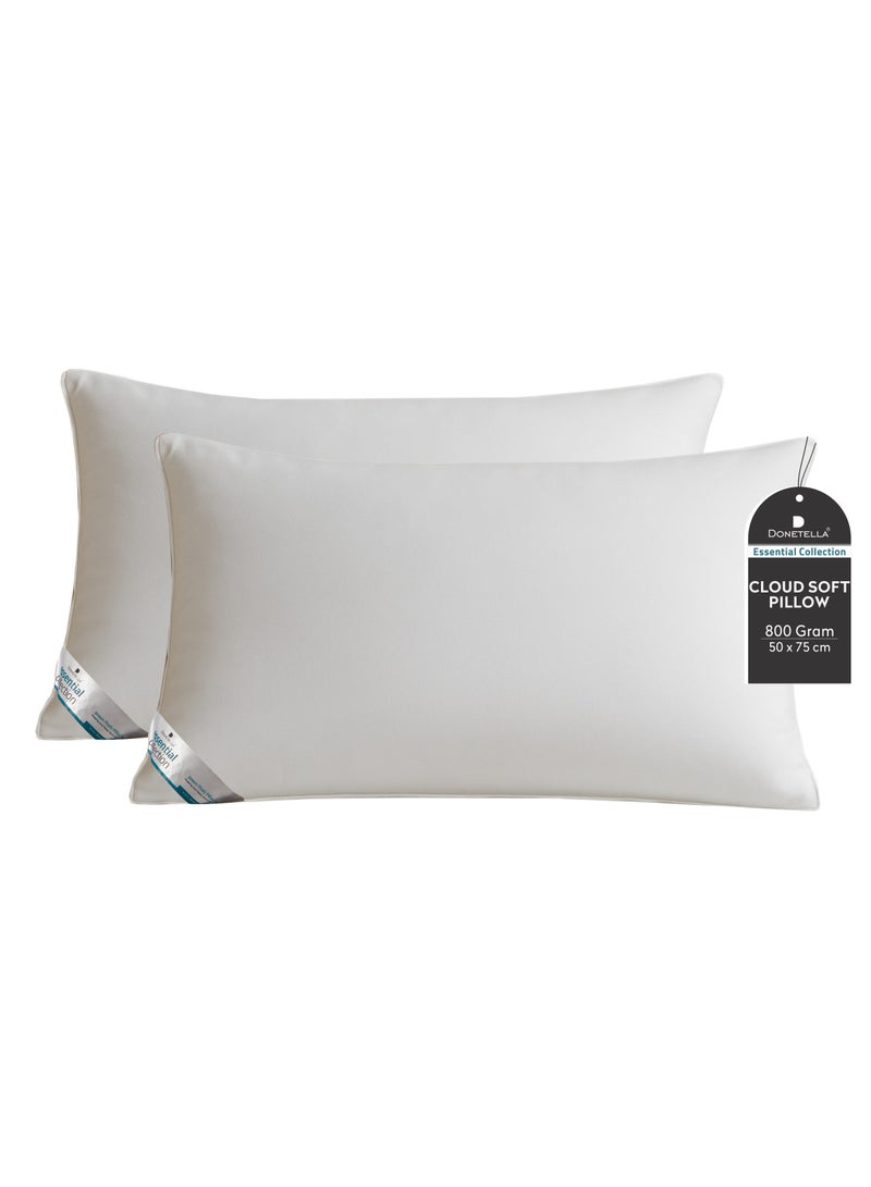 Donetella Bed Pillow Size 50X75 Cms - 800 Gms - Luxury Down Alternative Filling Pillow Soft Brushed Microfiber Top, Anti Allergy Bed Pillows,White,Pack Of 2. - Image 1