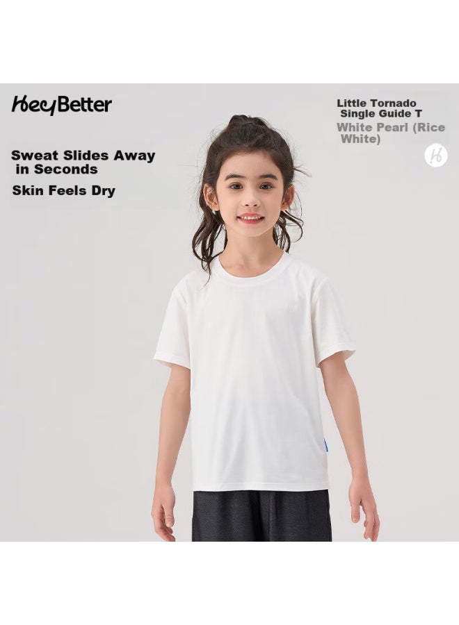 Heybetter Children's Single-way Moisture-wicking T-shirt Sports Sweat-absorbing And Wicking, White , Size 140