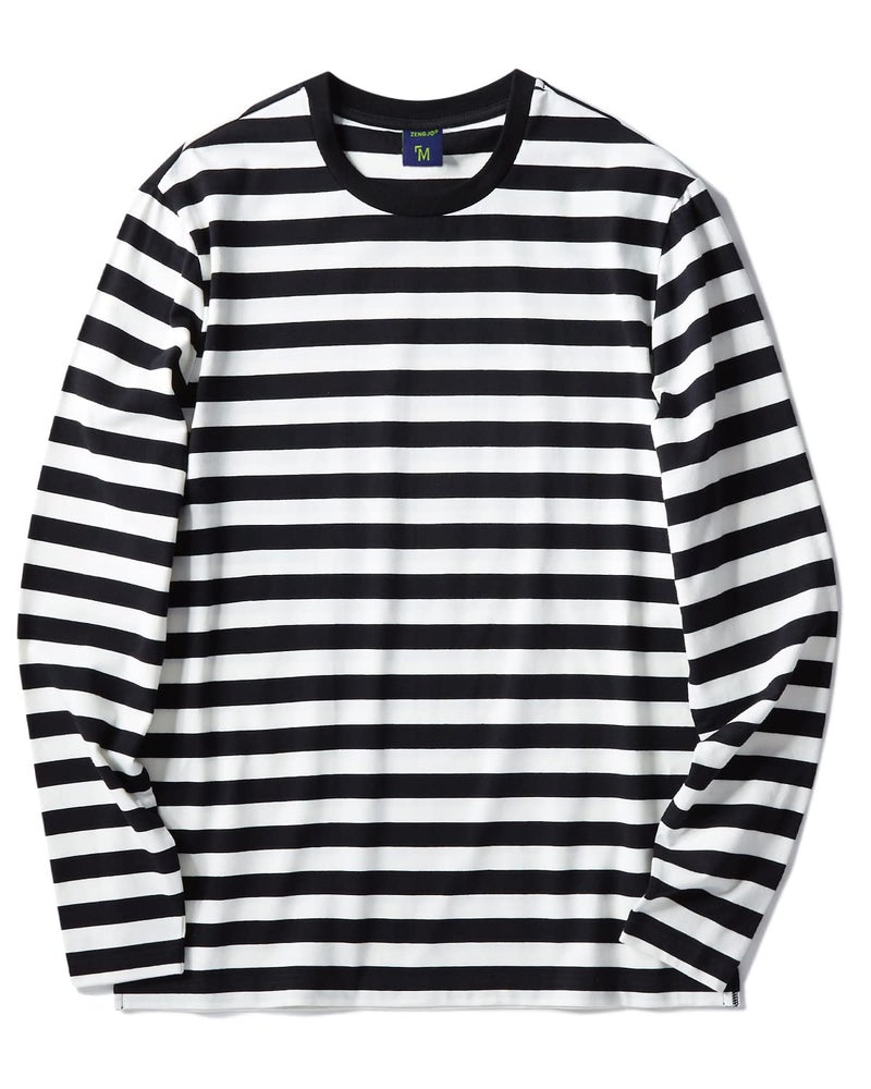 Zengjo Black and White Striped Shirt Men(M,Black&White Wide) - Image 1