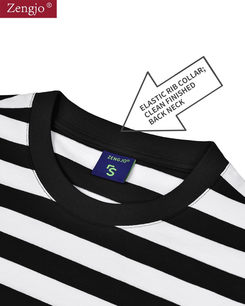 Zengjo Black and White Striped Shirt Men(M,Black&White Wide) - Image 3