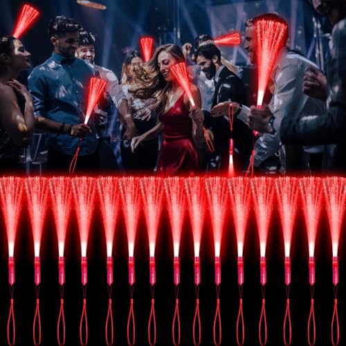 YOFOBU 15 Pack Red Fiber Optic Wands Glow Fiber Wands Bulk LED Light Up Wands with 3 Flashing Modes LED Flashing Sticks for July 4th Halloween Christmas Valentines Day Wedding Birthday - Image 1
