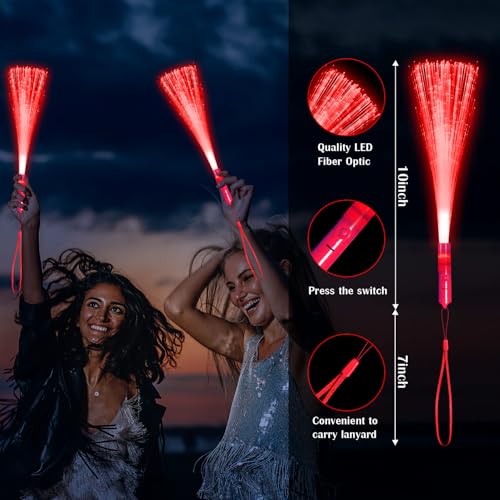 YOFOBU 15 Pack Red Fiber Optic Wands Glow Fiber Wands Bulk LED Light Up Wands with 3 Flashing Modes LED Flashing Sticks for July 4th Halloween Christmas Valentines Day Wedding Birthday - Image 5