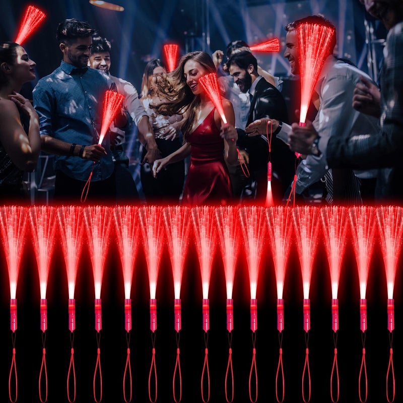 YOFOBU 15 Pack Red Fiber Optic Wands Glow Fiber Wands Bulk LED Light Up Wands with 3 Flashing Modes LED Flashing Sticks for July 4th Halloween Christmas Valentines Day Wedding Birthday - Image 3