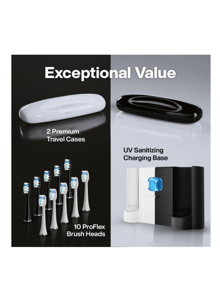 أكوا سونيك فرشاة أسنان كهربائية Duo Series PRO UV معتمدة من جمعية طب الأسنان الأمريكية (ADA) مزودة بمعقم بالأشعة فوق البنفسجية - قاعدة شحن لاسلكية - 5 أوضاع مع مؤقتات ذكية - 10 رؤوس فرشاة Proflex وحقيبتي سفر - Image 4