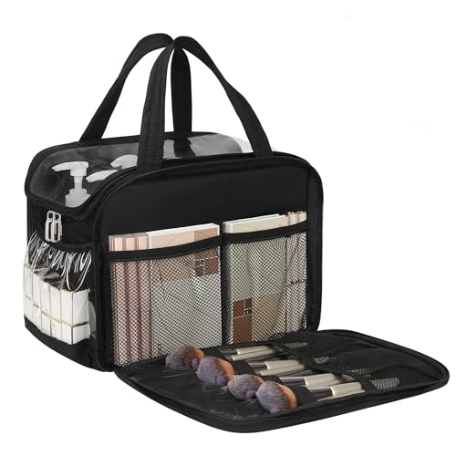 WGEAR Travel Toiletry Bag for Women Large WideOpen Makeup Bag with Compartments Lightweight Cosmetic Bag with Adjustable Dividers Puffy Visible Toiletry Organizer for FullSized Container - Image 1