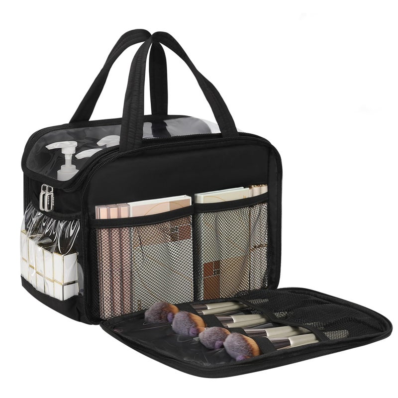 WGEAR Travel Toiletry Bag for Women Large WideOpen Makeup Bag with Compartments Lightweight Cosmetic Bag with Adjustable Dividers Puffy Visible Toiletry Organizer for FullSized Container - Image 2