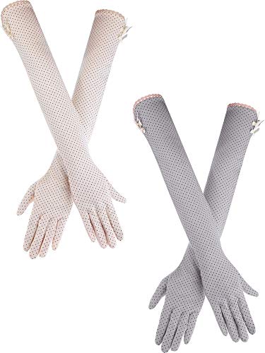 Chuangdi 2 Pairs Women UV Sun Protection Driving Gloves Touchscreen Cotton Arm Sun Block Gloves for Outdoor Sports Summer Supplies (Color Set 1) - Image 1