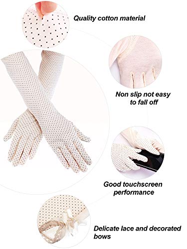 Chuangdi 2 Pairs Women UV Sun Protection Driving Gloves Touchscreen Cotton Arm Sun Block Gloves for Outdoor Sports Summer Supplies (Color Set 1) - Image 2