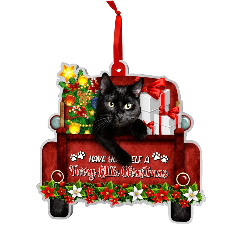 COUPLE FOX Black Cat Ornament for Christmas Tree Aluminum Hanging Decor NOT 3D Xmas 2023 Decoration for Cat Lovers Mom Dad Accessories Gifts