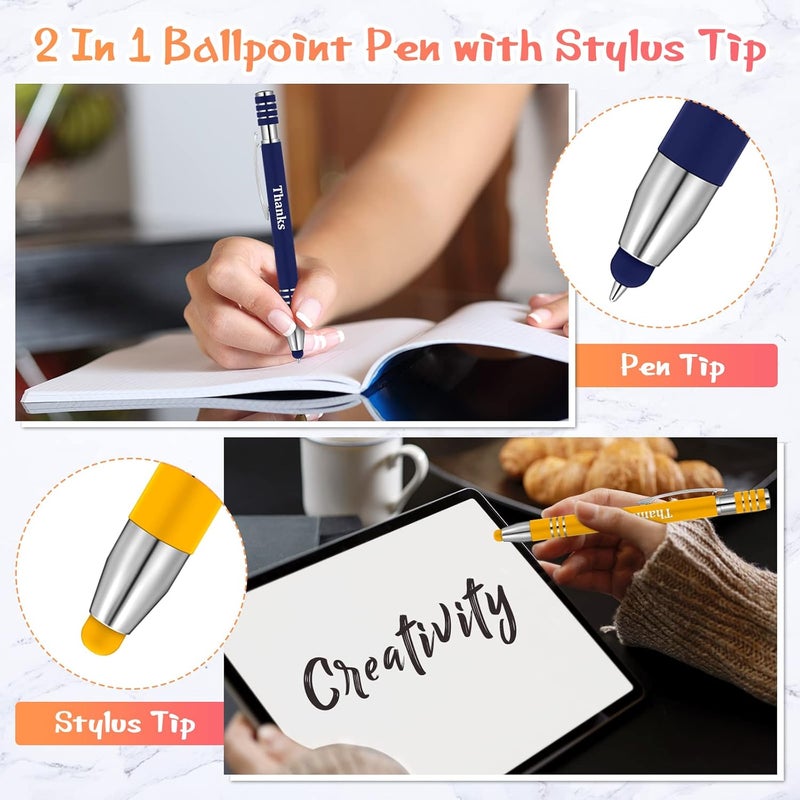 cheekyglo 24 Pcs Ballpoint Pens with Stylus Tip, 2 in 1 Stylus Pen for Touch Screens Thank You Gift Smartphone Tablet Retractable Metal Stylus Pens Black Ink Ballpoint Stylus Writing Pens 1 mm Ballpoint - Image 3