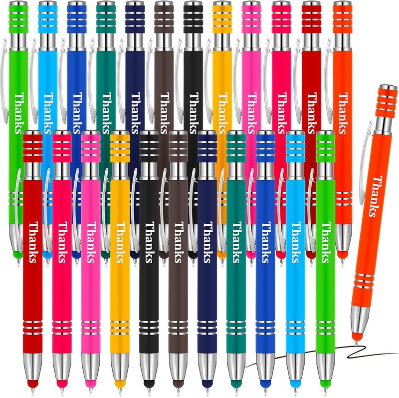 cheekyglo 24 Pcs Ballpoint Pens with Stylus Tip, 2 in 1 Stylus Pen for Touch Screens Thank You Gift Smartphone Tablet Retractable Metal Stylus Pens Black Ink Ballpoint Stylus Writing Pens 1 mm Ballpoint - Image 1