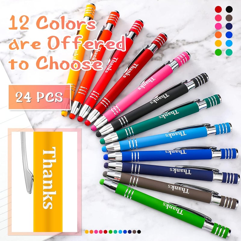 cheekyglo 24 Pcs Ballpoint Pens with Stylus Tip, 2 in 1 Stylus Pen for Touch Screens Thank You Gift Smartphone Tablet Retractable Metal Stylus Pens Black Ink Ballpoint Stylus Writing Pens 1 mm Ballpoint - Image 2