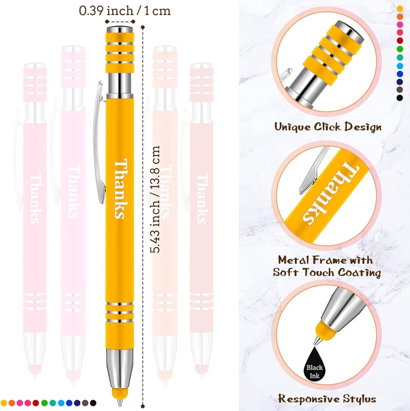 cheekyglo 24 Pcs Ballpoint Pens with Stylus Tip, 2 in 1 Stylus Pen for Touch Screens Thank You Gift Smartphone Tablet Retractable Metal Stylus Pens Black Ink Ballpoint Stylus Writing Pens 1 mm Ballpoint - Image 4