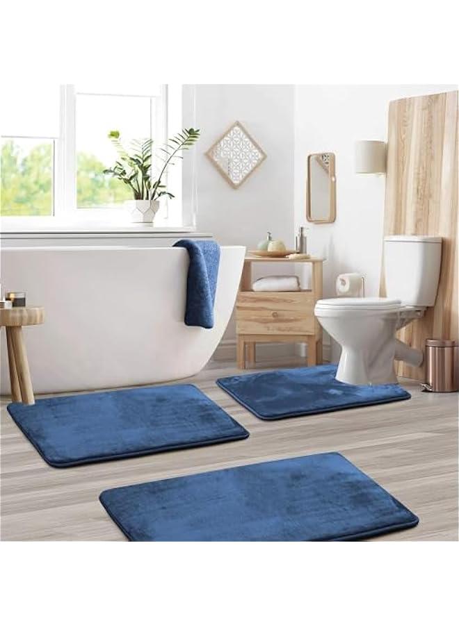HOOKOR Bathroom Rugs, Velvet Memory Foam Bath Mat, Non-Slip Bath Rugs, Machine Wash, Dries Quickly, Ultra Soft Plush Bath Mats for Bathroom, 3 Piece Set (Blue) - Image 2