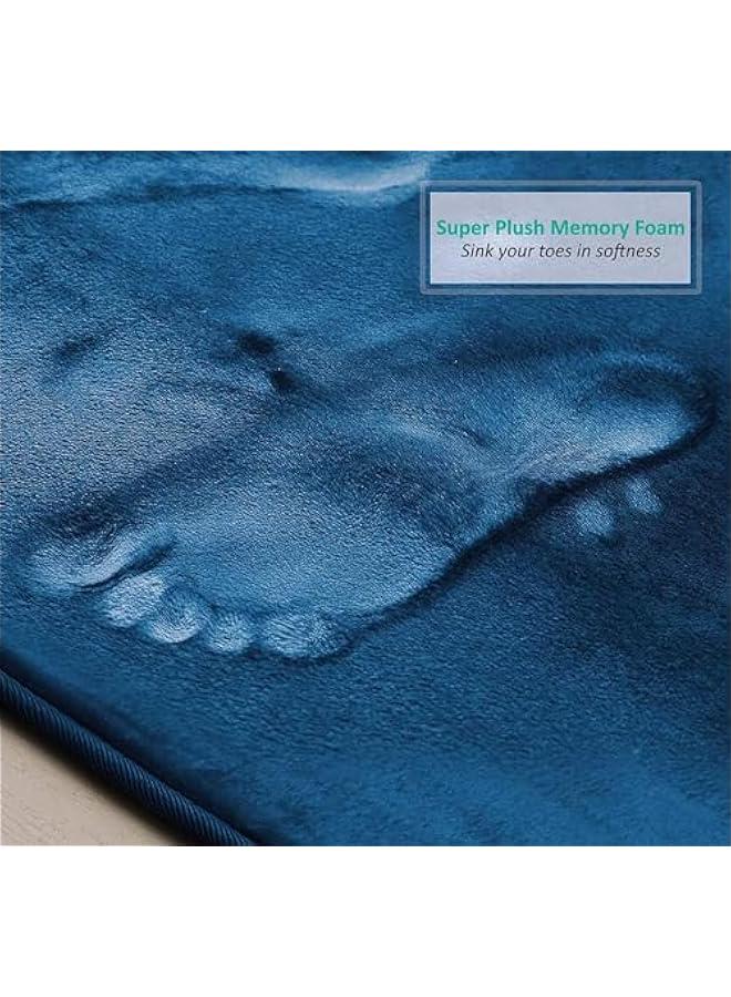 HOOKOR Bathroom Rugs, Velvet Memory Foam Bath Mat, Non-Slip Bath Rugs, Machine Wash, Dries Quickly, Ultra Soft Plush Bath Mats for Bathroom, 3 Piece Set (Blue) - Image 3